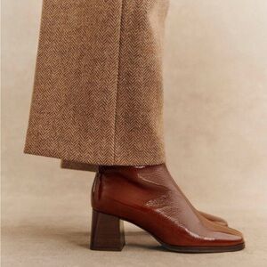 Sezane Axelle Ankle Boot Patent Camel Size 39